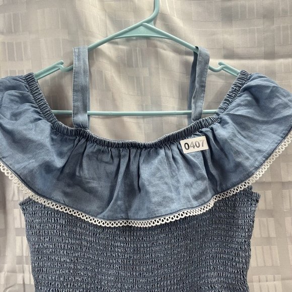 SO Women’s Off the Shoulder Ruffle Details Cinched Body Mini Dress Blue size M - Picture 13 of 14